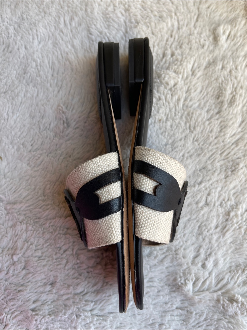 Lauren Ralph Lauren Alegra Leather Canvas Slide Sandals Size 7.5 - Picture 3 of 10